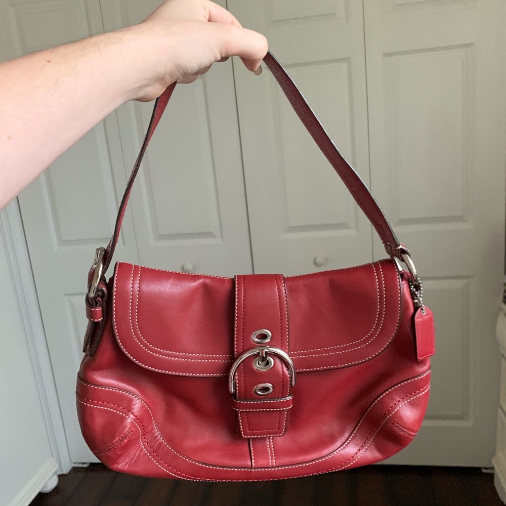 Red Leather Coach Shoulder Bag!